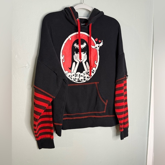 Emily the Strange I know I’m strange red and black hooded striped sweater - Picture 1 of 8